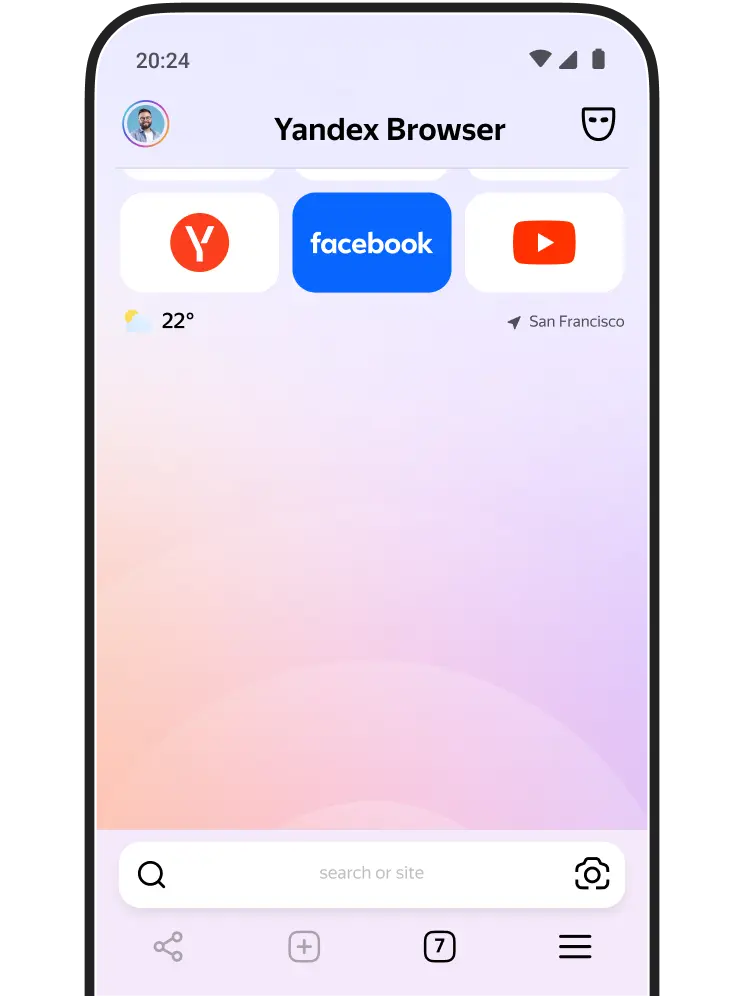 Yandex Browser mobile interface screenshot