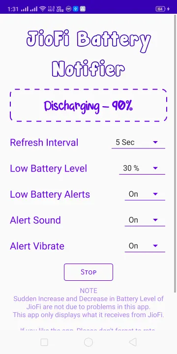 JioFi Battery Notifier screenshot 1