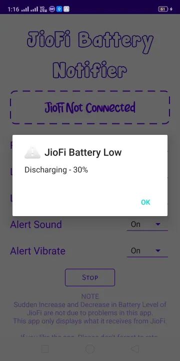 JioFi Battery Notifier screenshot 2