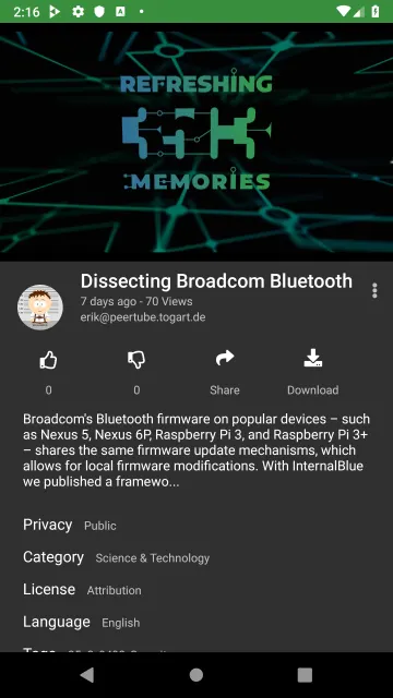 Thorium a PeerTube client screenshot 2